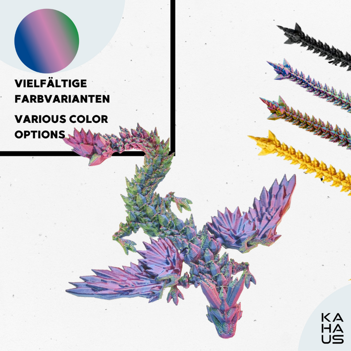 3D Winged Dragon Figure – Poseable Fantasy Sculpture (11 cm) – Blue-Green-Violet #c:blue-green-violet