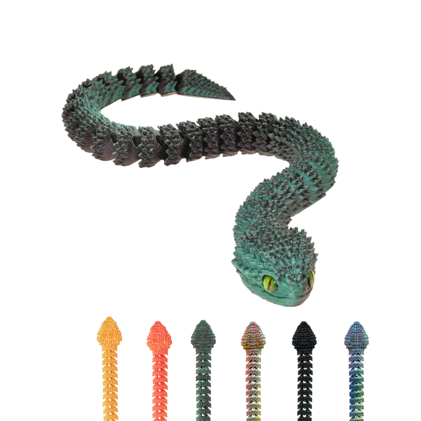 3D Snake Figure – Realistic Articulated Collectible (21 cm) – Black-Green #c:black-green
