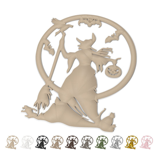 Halloween dekoráció boszorkány 25,1 cm, lapos panel, PLA – Beige
