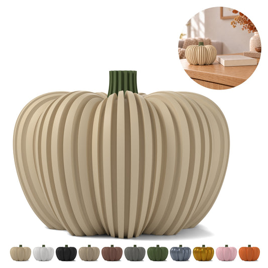 Calabaza farol para vela LED, decoración otoñal estriada de PLA – Beige