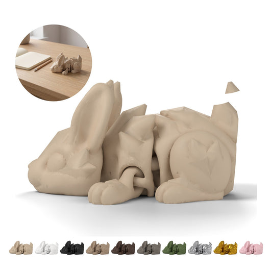 Iepuraș flexi cu cristale 8,5 cm – mini figurină articulată, fidget imprimat 3D – Beige