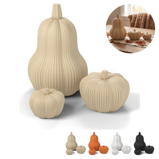 Calabazas decorativas set de 3 estriadas mate decoración otoño Halloween – Beige