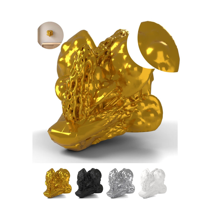 Dragon Head Wall Mount Mushroom 7,5 cm, Forest Mushroom Trophy, PLA – Silk Gold