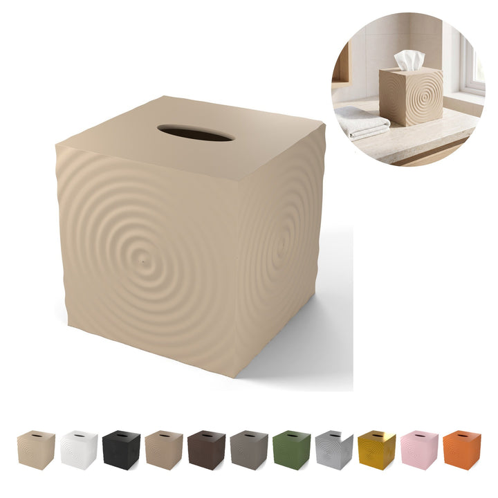 Zsebkendőtartó borító 14,4 cm, kocka körmintás domborítással, PLA – Beige
