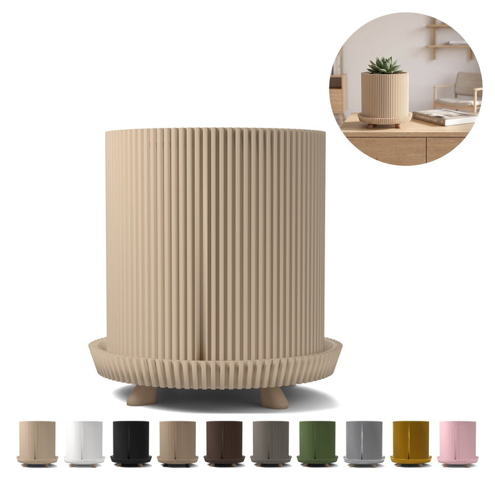 Cubremacetas con patas estriado japandi 11,9 cm, impresión 3D en PLA – Beige
