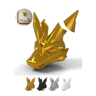 Drachenkopf Wanddeko Crystal 9,8 cm, Kristall-Trophäe, PLA – Gold Silk