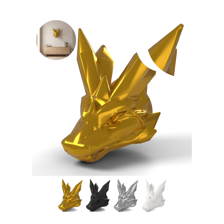 Dragon Head Wall Mount Crystal 9,8 cm, Crystal Fantasy Trophy, PLA – Silk Gold