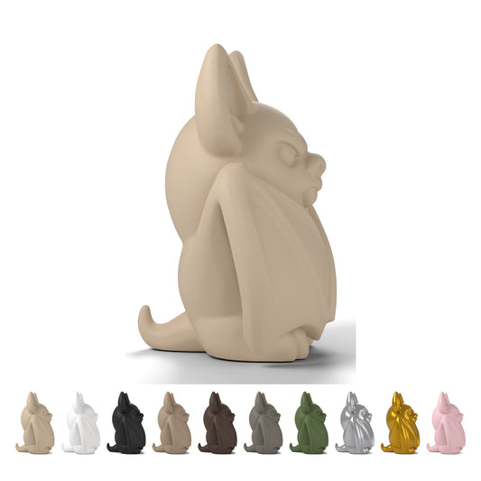 Vleermuis figuurtje Halloween 10 cm, gevouwen vleugels, PLA – Beige
