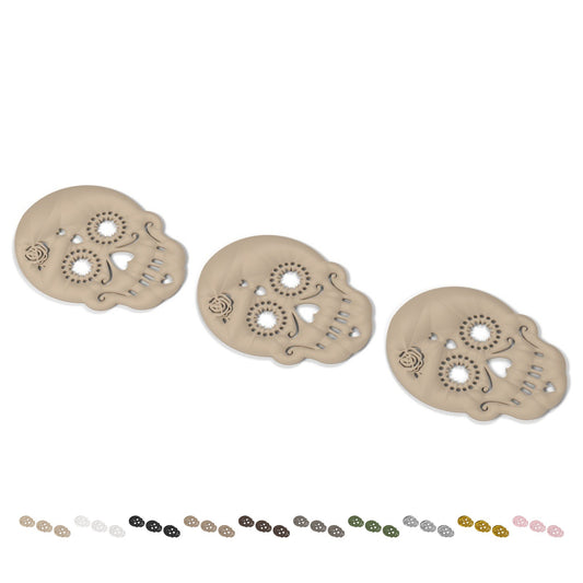 Halloween hangdecoratie, doodshoofd met roos, 3 stuks, lengte 14,9 cm, PLA – Beige