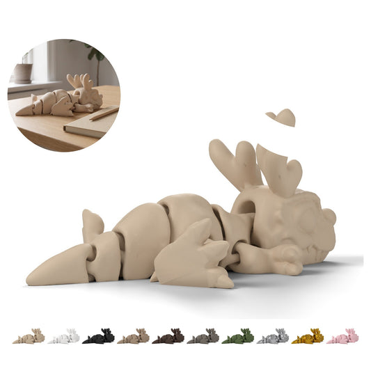 Figurine T-Rex articulée 11,6 cm avec bois de renne, dinosaure flexi, 3D – beige