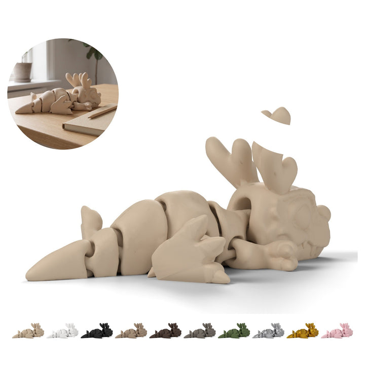 Figurine T-Rex articulée 11,6 cm avec bois de renne, dinosaure flexi, 3D – beige