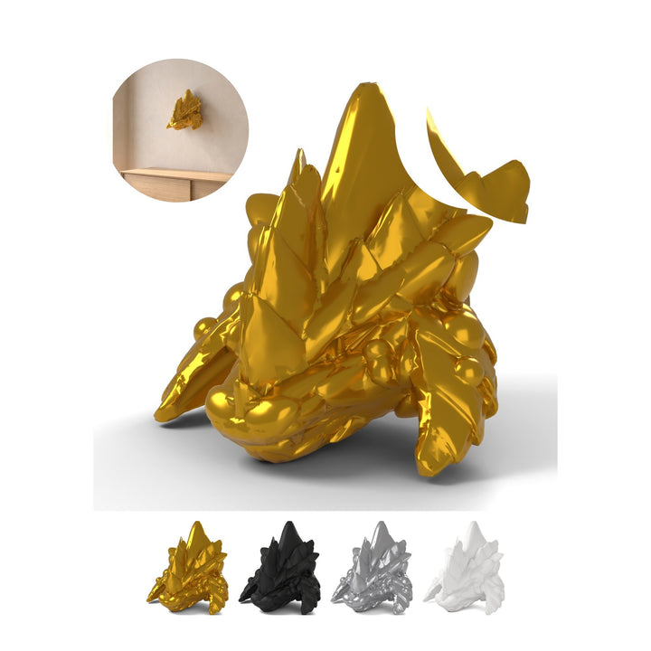 Dragon Head Wall Mount Dune Striker 8,3 cm, Desert Fantasy Trophy, PLA – Silk Gold