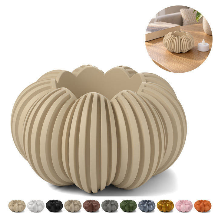 Portavelas calabaza para vela LED — 4,6 cm – Beige