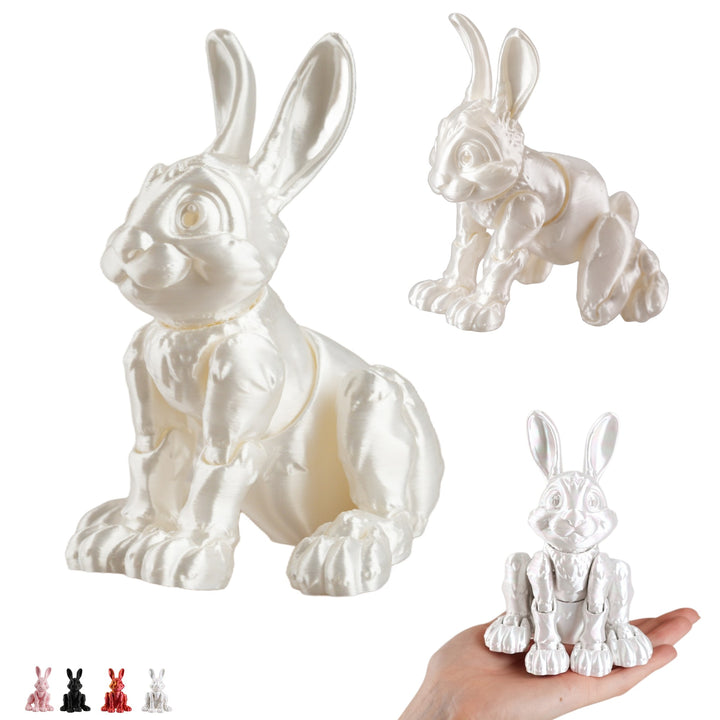 Flexi konijn 14 cm, beweegbare 3D-geprinte konijn figuur, bureau fidget – wit silk