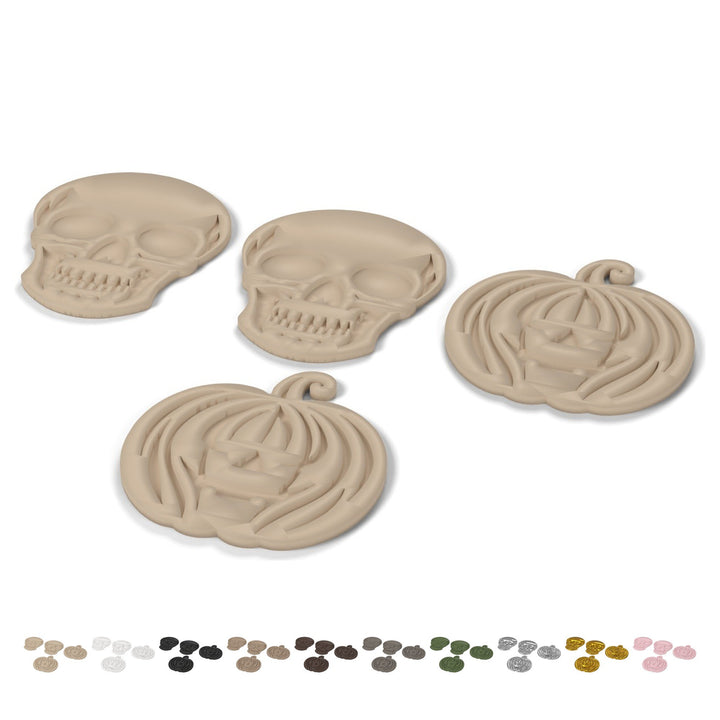 Suporturi pahar Halloween dovleac și craniu 10,4 cm, PLA – Beige