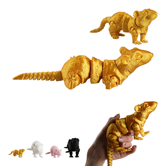 Flexi rat 25 cm, beweegbaar rattenfiguur uit de 3D-printer, bureau-fidget – goud